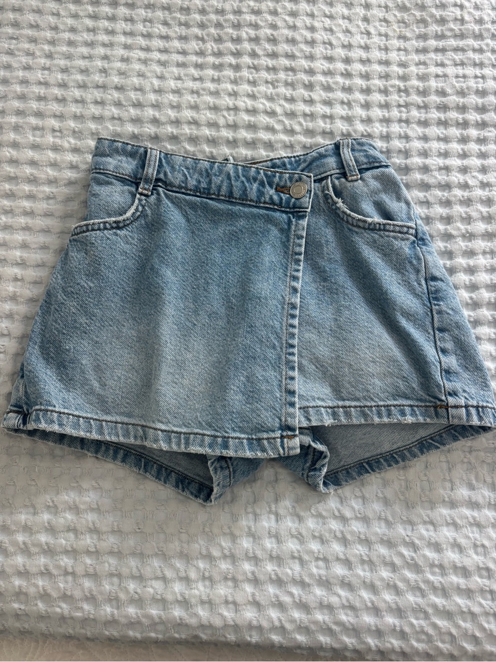 Zara Light Blue High-Rise Denim Skort Shorts